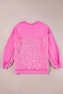 Raw Edge Sequin Sleeve Henley Pullover