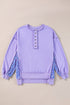 Raw Edge Sequin Sleeve Henley Pullover