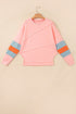 Raw Edge Striped Patchwork Panel Long Sleeve Top