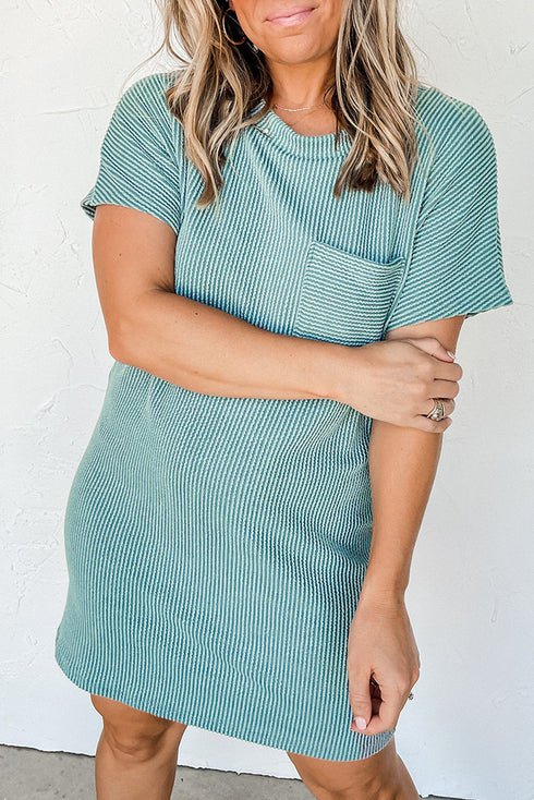 Raw Edge Textured Ribbed Knit Shift Dress