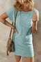 Raw Edge Textured Ribbed Knit Shift Dress