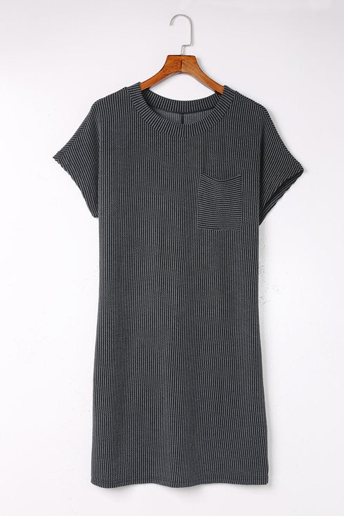 Raw Edge Textured Ribbed Knit Shift Dress