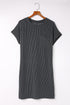 Raw Edge Textured Ribbed Knit Shift Dress