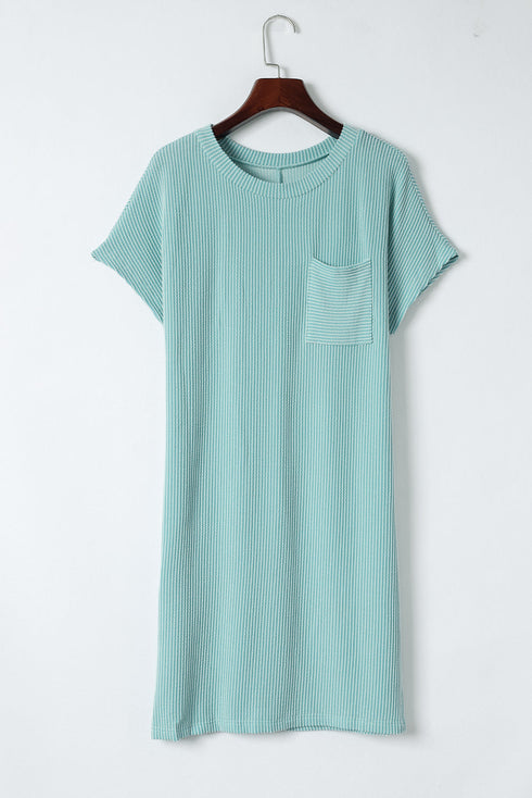 Raw Edge Textured Ribbed Knit Shift Dress