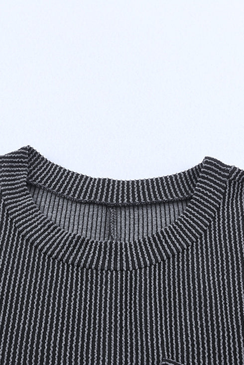 Raw Edge Textured Ribbed Knit Shift Dress