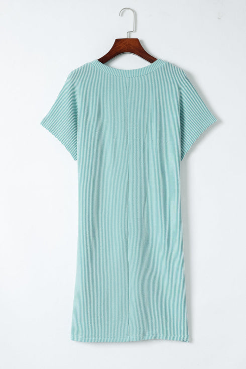 Raw Edge Textured Ribbed Knit Shift Dress