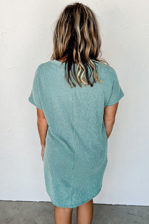 Raw Edge Textured Ribbed Knit Shift Dress