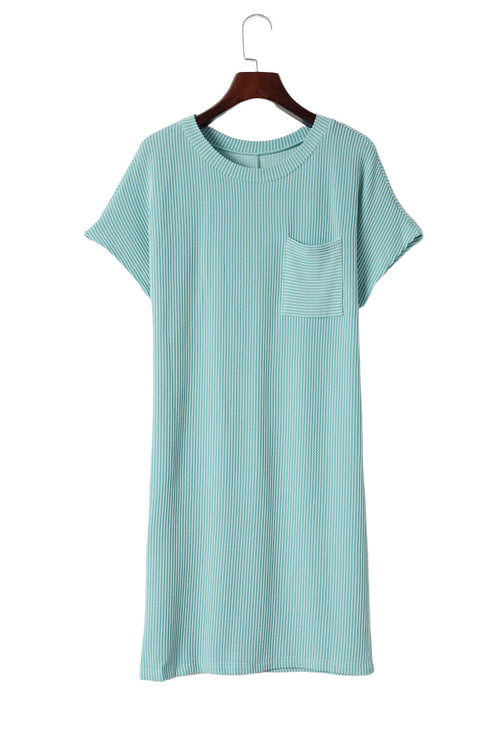 Raw Edge Textured Ribbed Knit Shift Dress