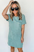 Raw Edge Textured Ribbed Knit Shift Dress
