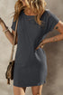Raw Edge Textured Ribbed Knit Shift Dress