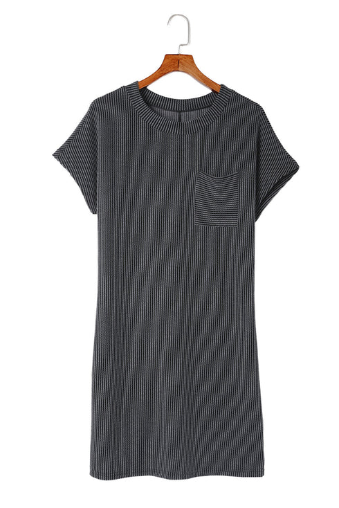 Raw Edge Textured Ribbed Knit Shift Dress