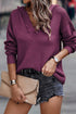 Raw Edge V Neck Ribbed Knit Hooded Sweater