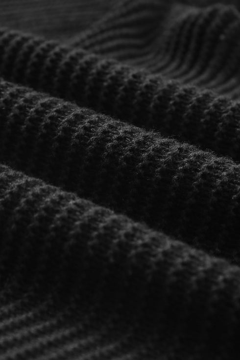 Raw Edge V Neck Ribbed Knit Hooded Sweater