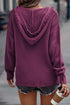 Raw Edge V Neck Ribbed Knit Hooded Sweater