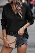 Raw Edge V Neck Ribbed Knit Hooded Sweater