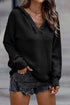 Raw Edge V Neck Ribbed Knit Hooded Sweater