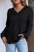 Raw Edge V Neck Ribbed Knit Hooded Sweater