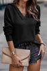 Raw Edge V Neck Ribbed Knit Hooded Sweater