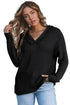 Raw Edge V Neck Ribbed Knit Hooded Sweater