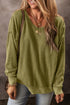 Raw Edge Waffle Knit Relaxed Long Sleeve Top