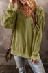 Raw Edge Waffle Knit Relaxed Long Sleeve Top
