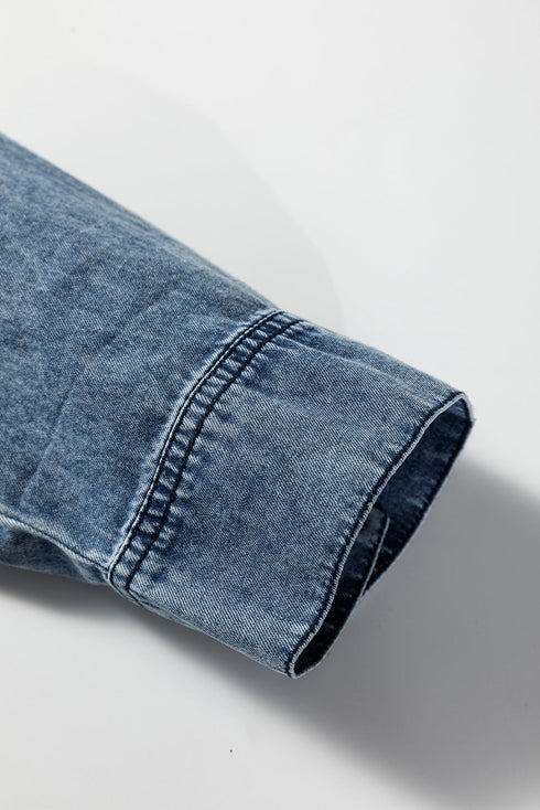 Raw Hem Chest Pocket Denim Loose T Shirt Dress