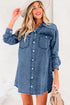 Raw Hem Chest Pocket Denim Loose T Shirt Dress