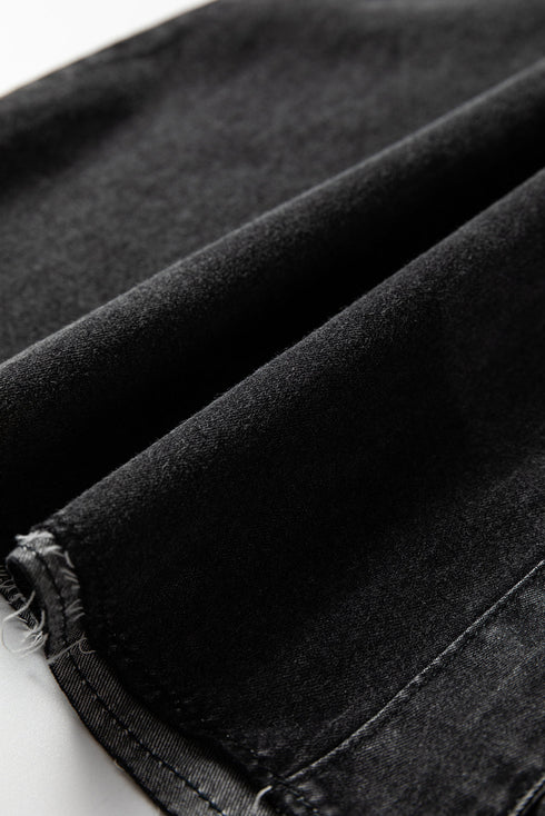 Raw Hem Chest Pocket Denim Loose T Shirt Dress