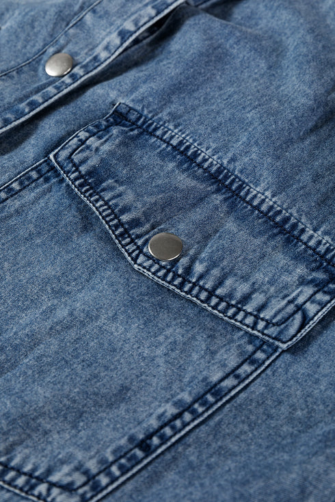 Raw Hem Chest Pocket Denim Loose T Shirt Dress