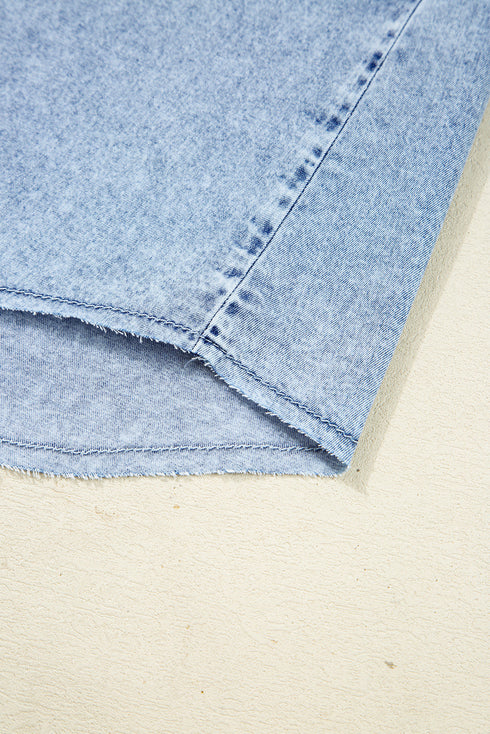 Raw Hem Chest Pocket Denim Loose T Shirt Dress