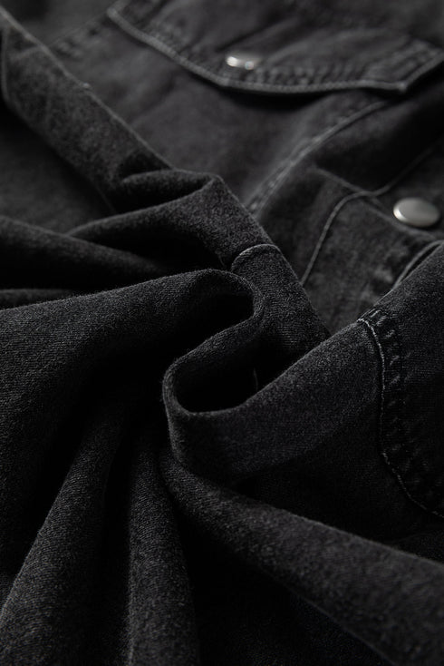 Raw Hem Chest Pocket Denim Loose T Shirt Dress