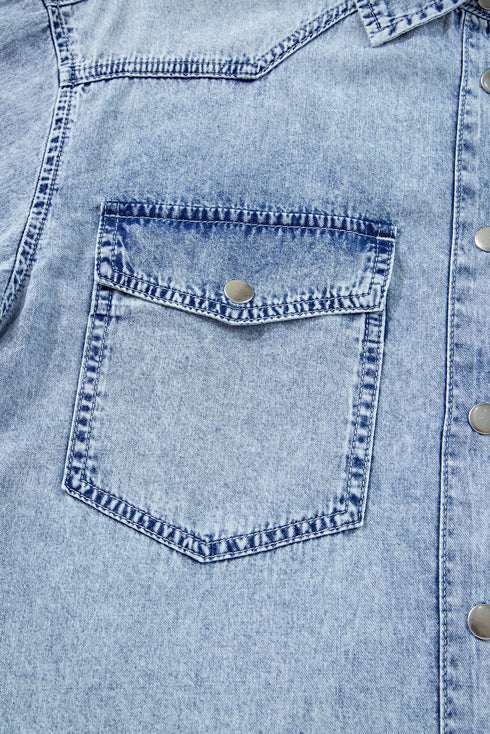 Raw Hem Chest Pocket Denim Loose T Shirt Dress