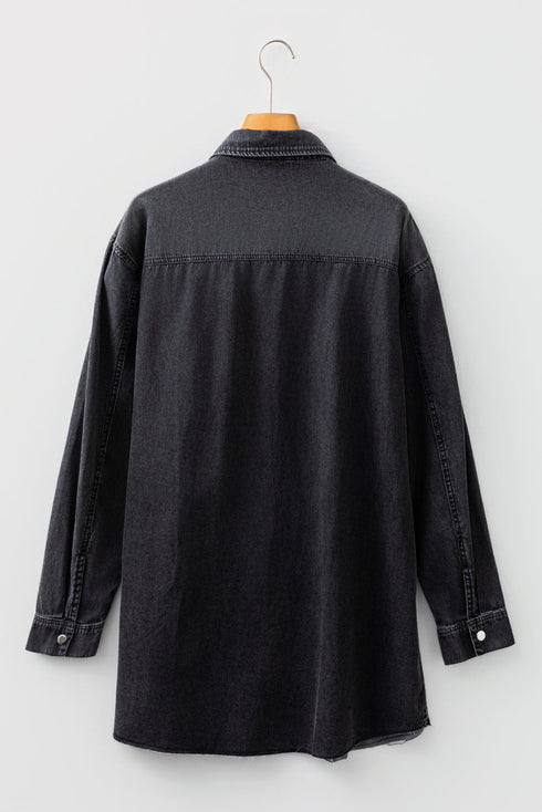 Raw Hem Chest Pocket Denim Loose T Shirt Dress