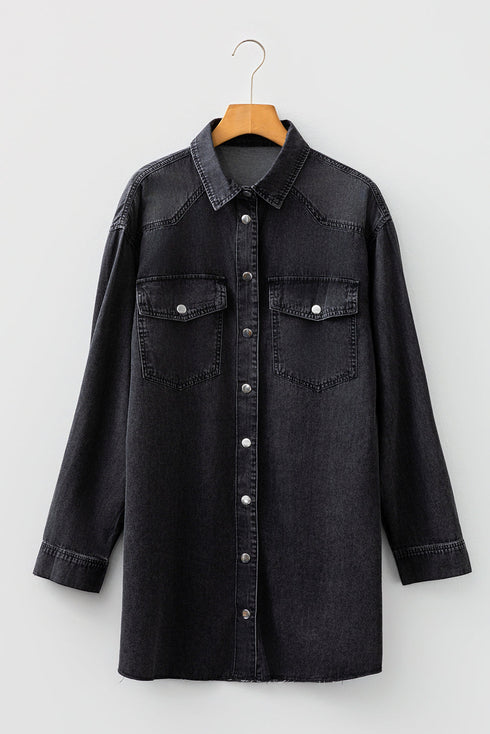 Raw Hem Chest Pocket Denim Loose T Shirt Dress