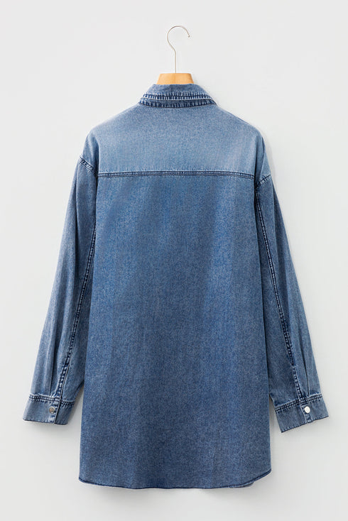 Raw Hem Chest Pocket Denim Loose T Shirt Dress