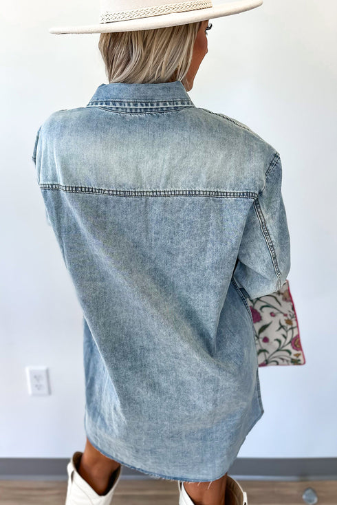 Raw Hem Chest Pocket Denim Loose T Shirt Dress