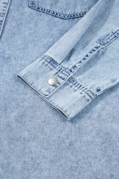 Raw Hem Chest Pocket Denim Loose T Shirt Dress