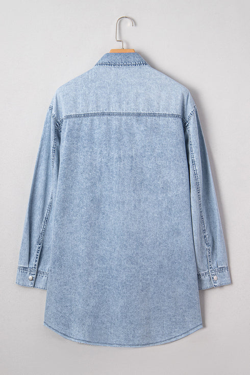 Raw Hem Chest Pocket Denim Loose T Shirt Dress