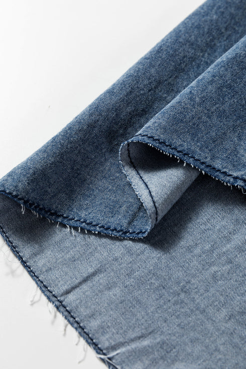 Raw Hem Chest Pocket Denim Loose T Shirt Dress