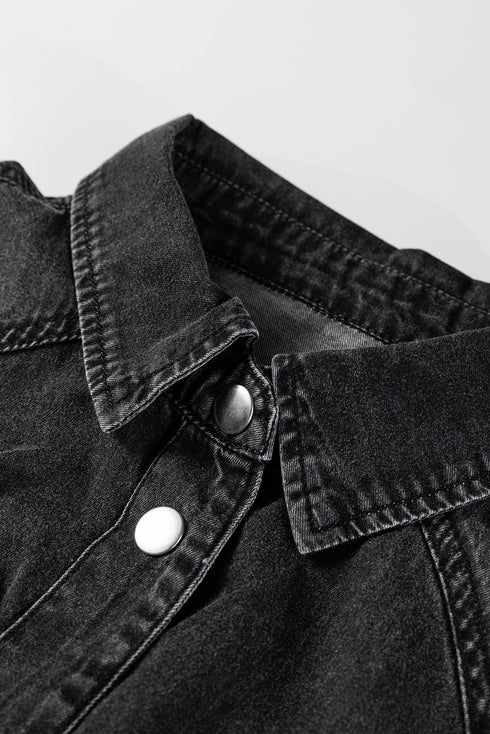 Raw Hem Chest Pocket Denim Loose T Shirt Dress