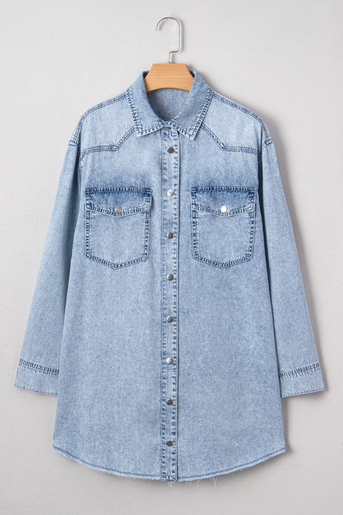 Raw Hem Chest Pocket Denim Loose T Shirt Dress