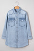 Raw Hem Chest Pocket Denim Loose T Shirt Dress