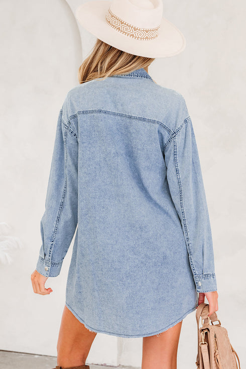 Raw Hem Chest Pocket Denim Loose T Shirt Dress