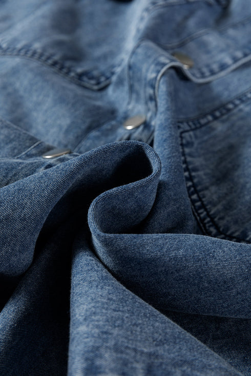 Raw Hem Chest Pocket Denim Loose T Shirt Dress