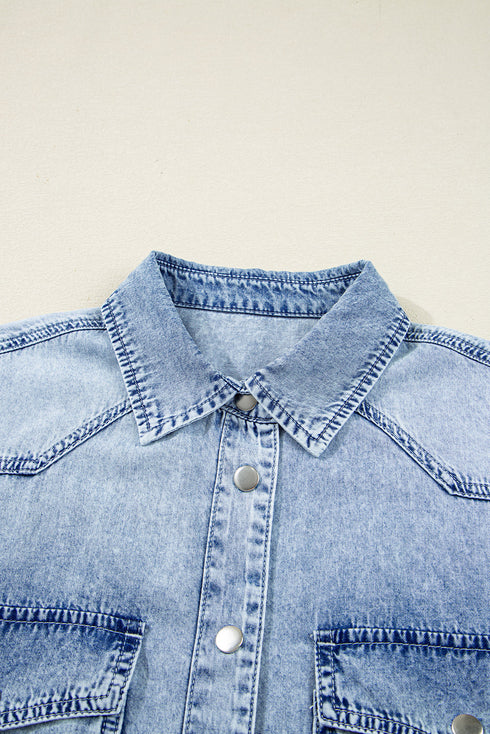 Raw Hem Chest Pocket Denim Loose T Shirt Dress