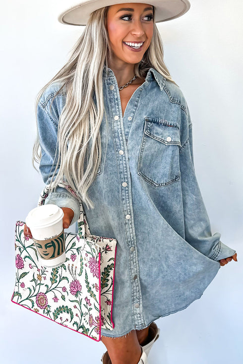 Raw Hem Chest Pocket Denim Loose T Shirt Dress