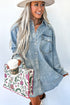 Raw Hem Chest Pocket Denim Loose T Shirt Dress