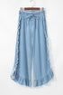 Raw Hem Distressed Ruffled Wide Leg Denim Jeans