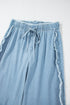 Raw Hem Distressed Ruffled Wide Leg Denim Jeans