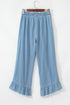 Raw Hem Distressed Ruffled Wide Leg Denim Jeans